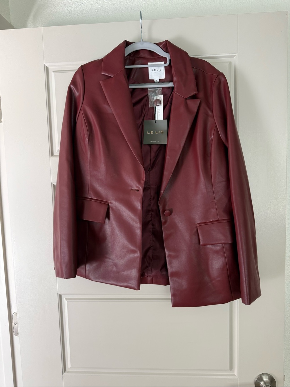 Le Lis Faux Leather Blazer in Deep Wine